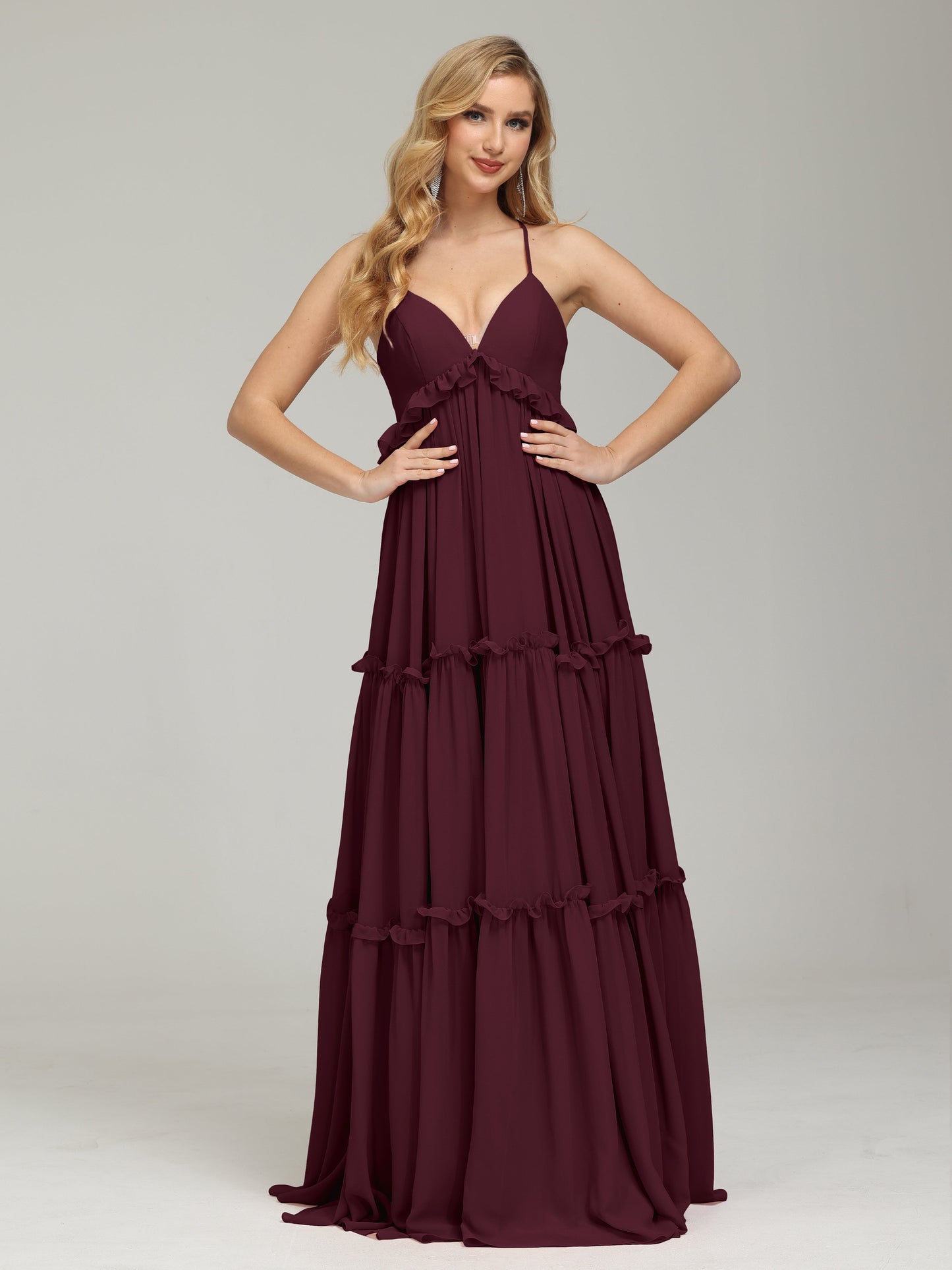 V-neck Empire Waist Chiffon Bridesmaid Dress