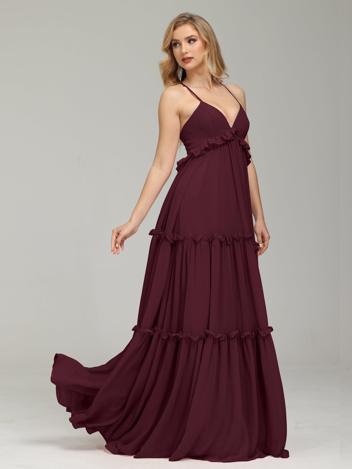 V-neck Empire Waist Chiffon Bridesmaid Dress
