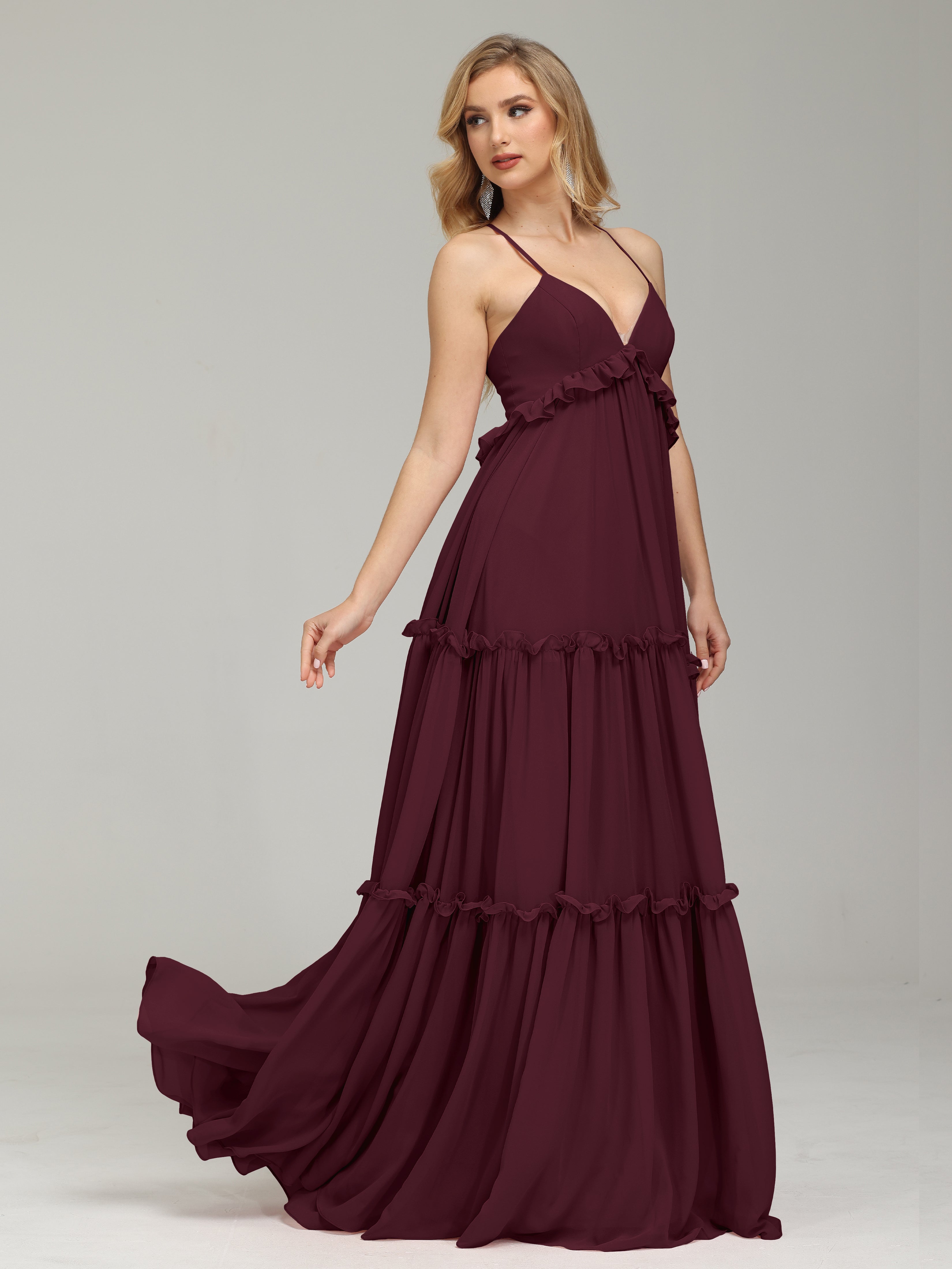 V-neck Empire Waist Chiffon Bridesmaid Dress