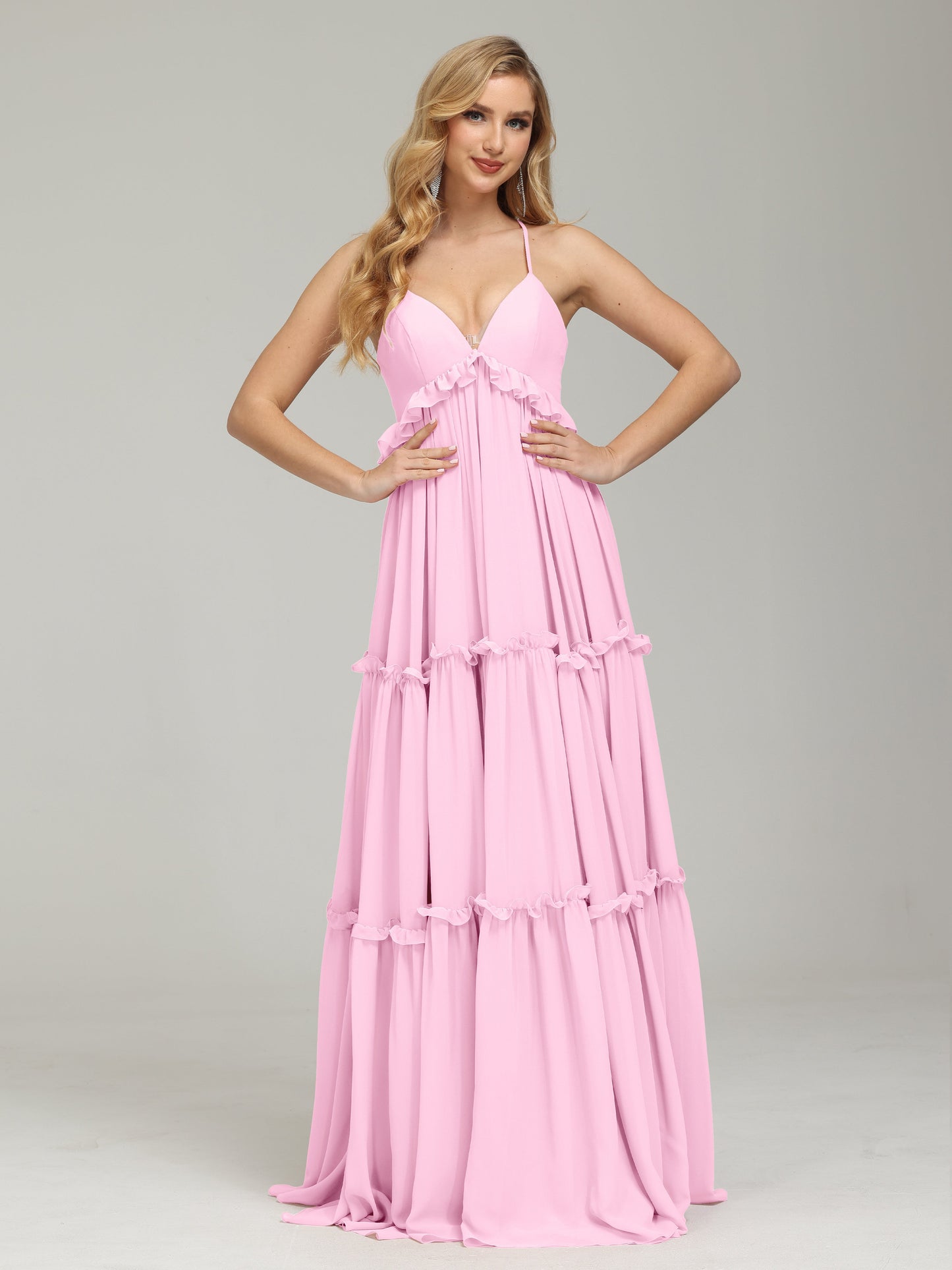 V-neck Empire Waist Chiffon Bridesmaid Dress
