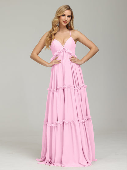 V-neck Empire Waist Chiffon Bridesmaid Dress