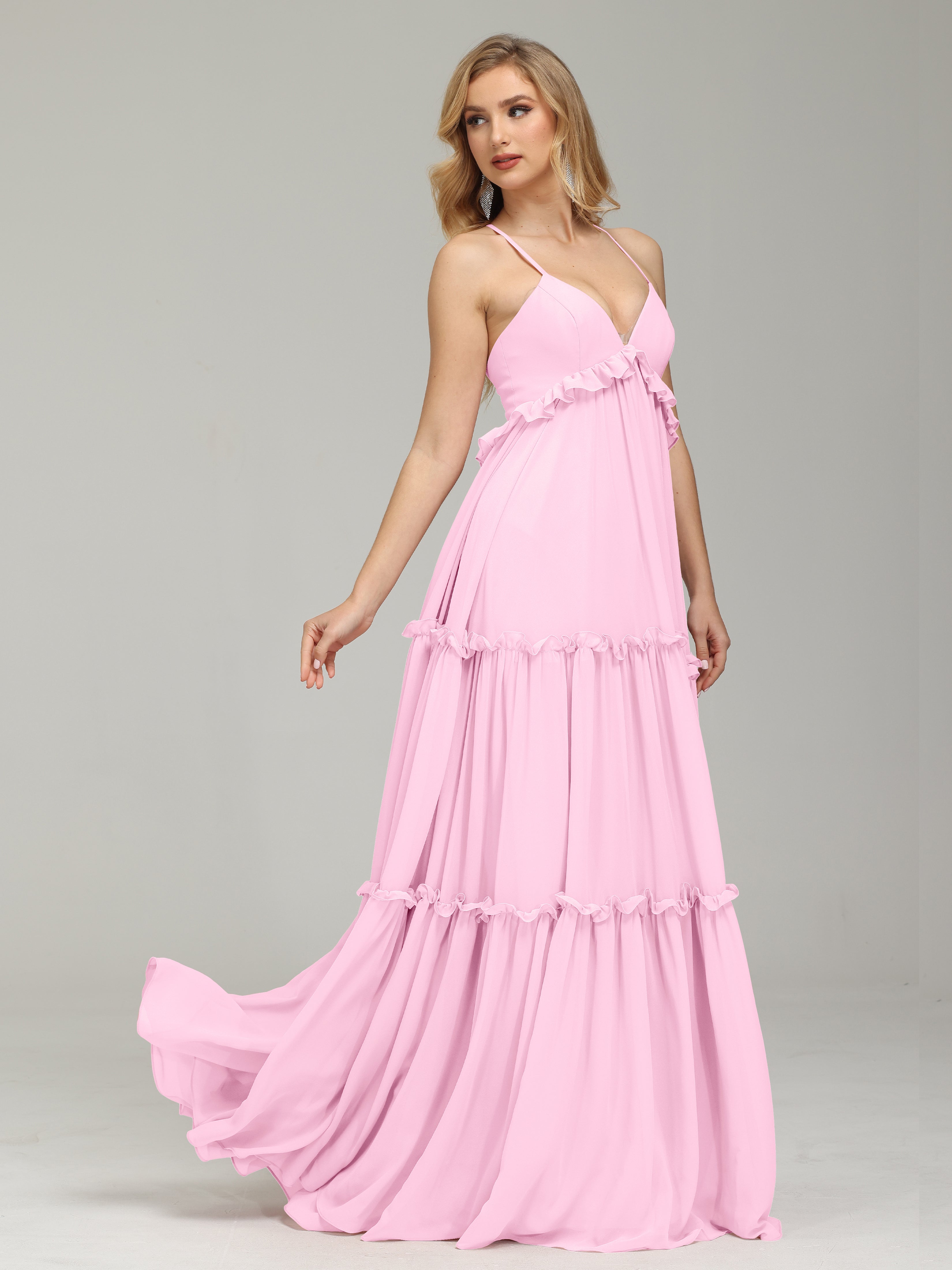V-neck Empire Waist Chiffon Bridesmaid Dress