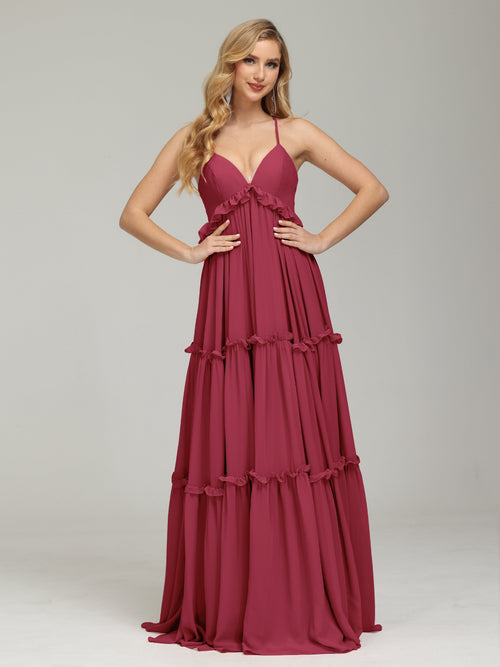 V-neck Empire Waist Chiffon Bridesmaid Dress