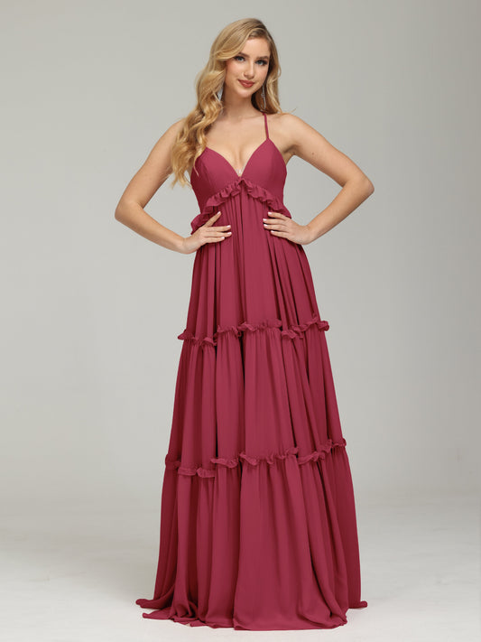 V-neck Empire Waist Chiffon Bridesmaid Dress