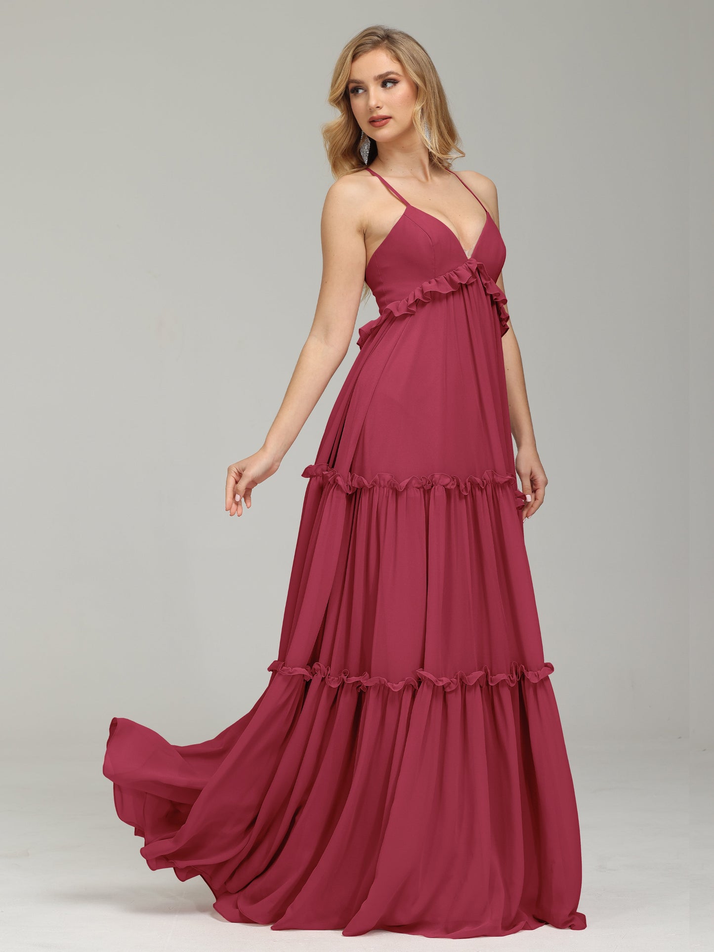 V-neck Empire Waist Chiffon Bridesmaid Dress