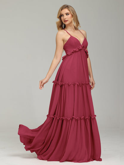 V-neck Empire Waist Chiffon Bridesmaid Dress