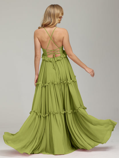 V-neck Empire Waist Chiffon Bridesmaid Dress