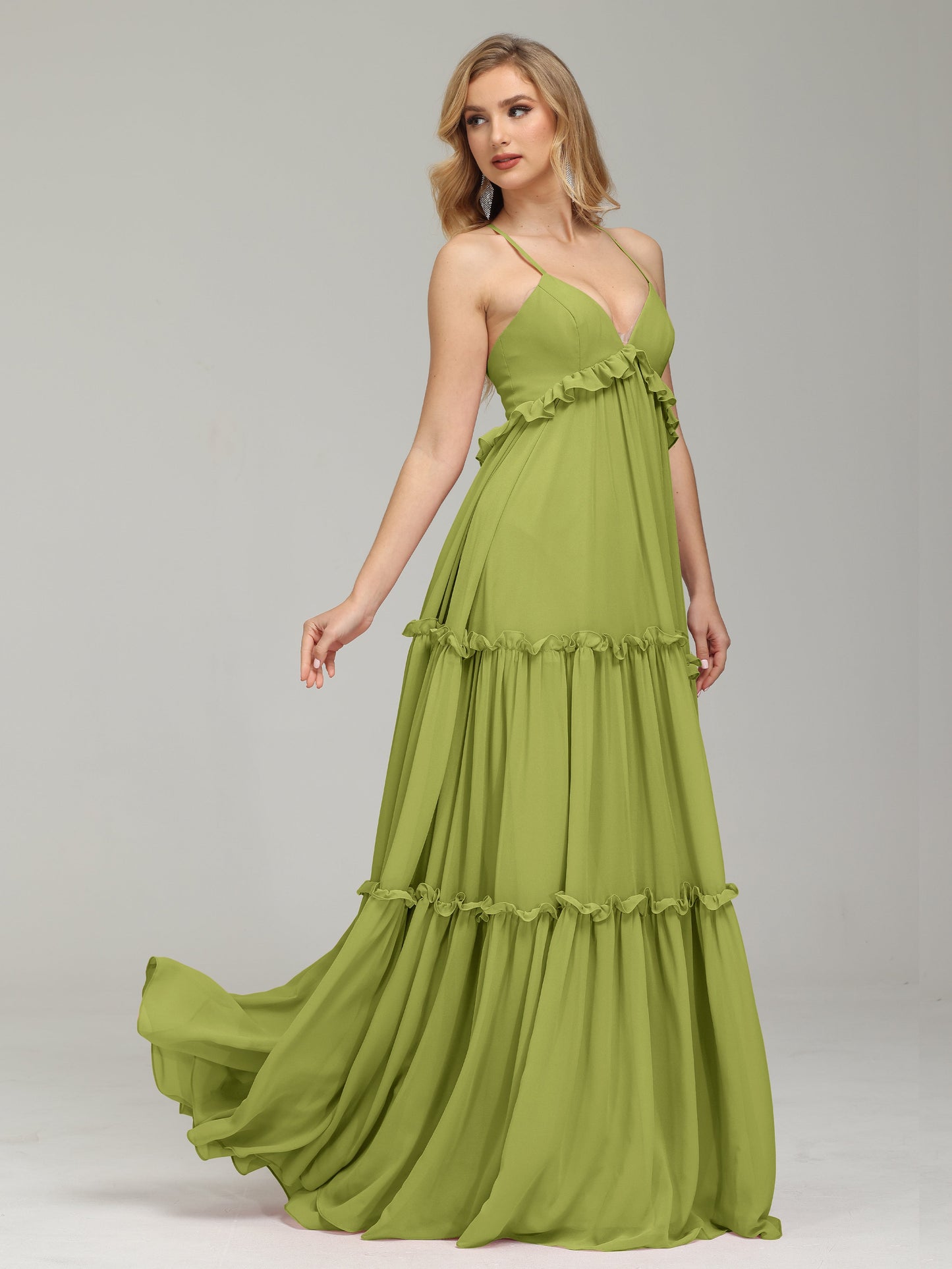 V-neck Empire Waist Chiffon Bridesmaid Dress