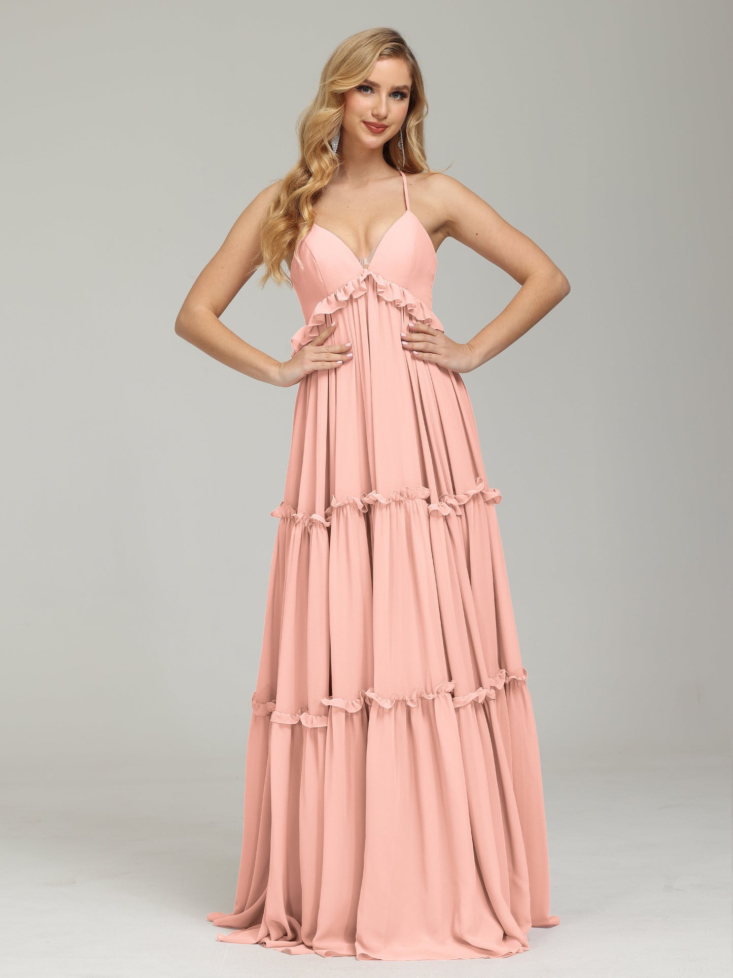 V-neck Empire Waist Chiffon Bridesmaid Dress