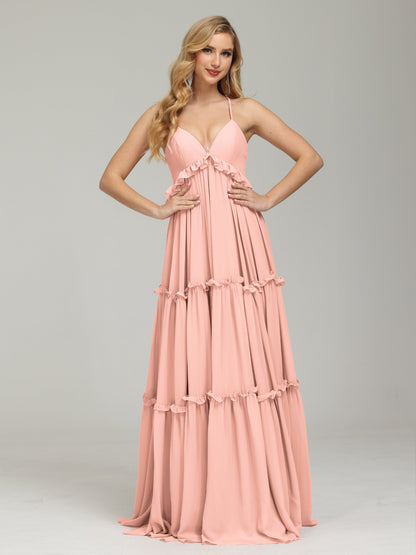V-neck Empire Waist Chiffon Bridesmaid Dress