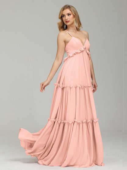V-neck Empire Waist Chiffon Bridesmaid Dress