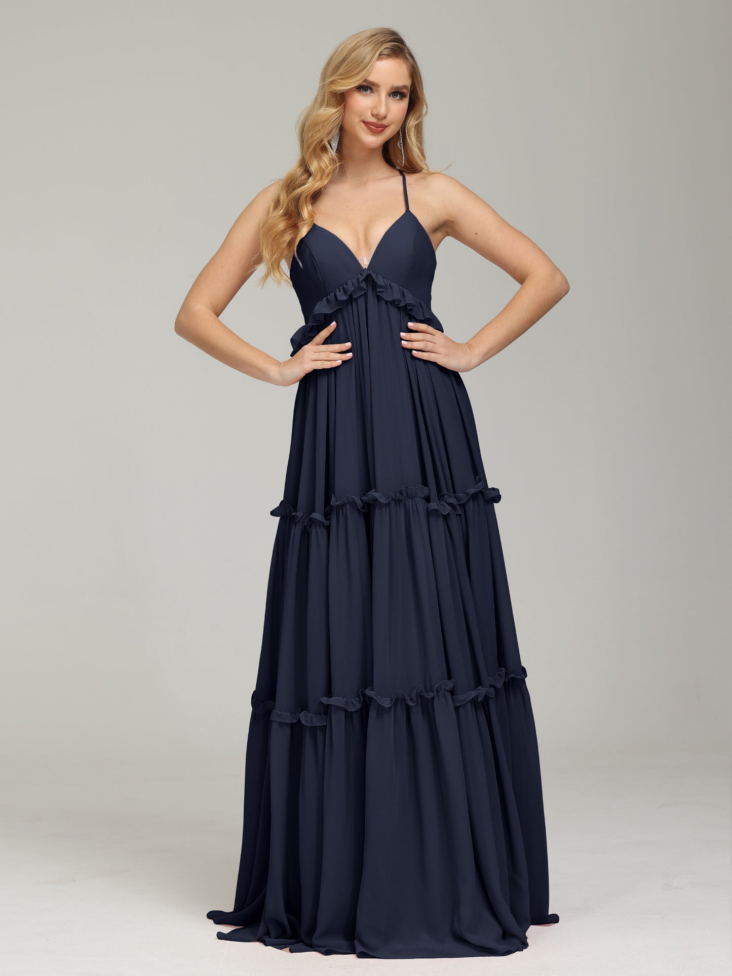 V-neck Empire Waist Chiffon Bridesmaid Dress