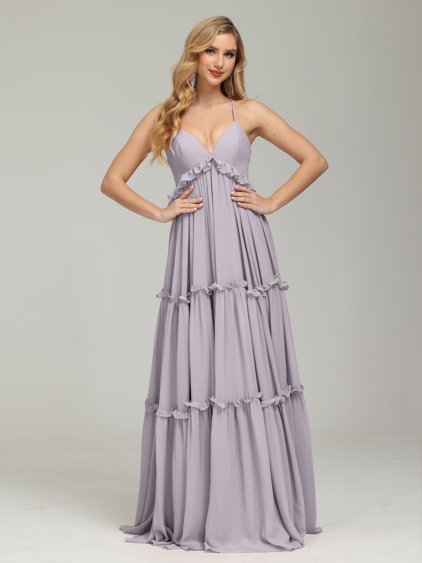 V-neck Empire Waist Chiffon Bridesmaid Dress