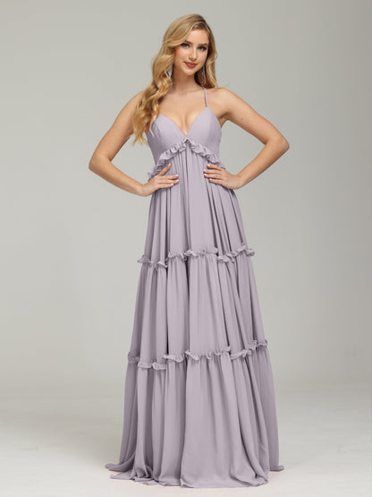 V-neck Empire Waist Chiffon Bridesmaid Dress