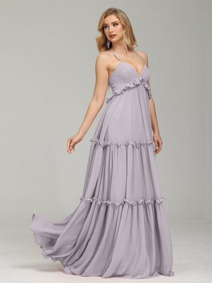 V-neck Empire Waist Chiffon Bridesmaid Dress