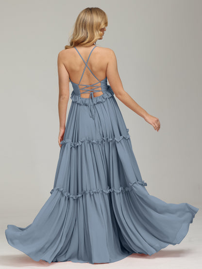 V-neck Empire Waist Chiffon Bridesmaid Dress