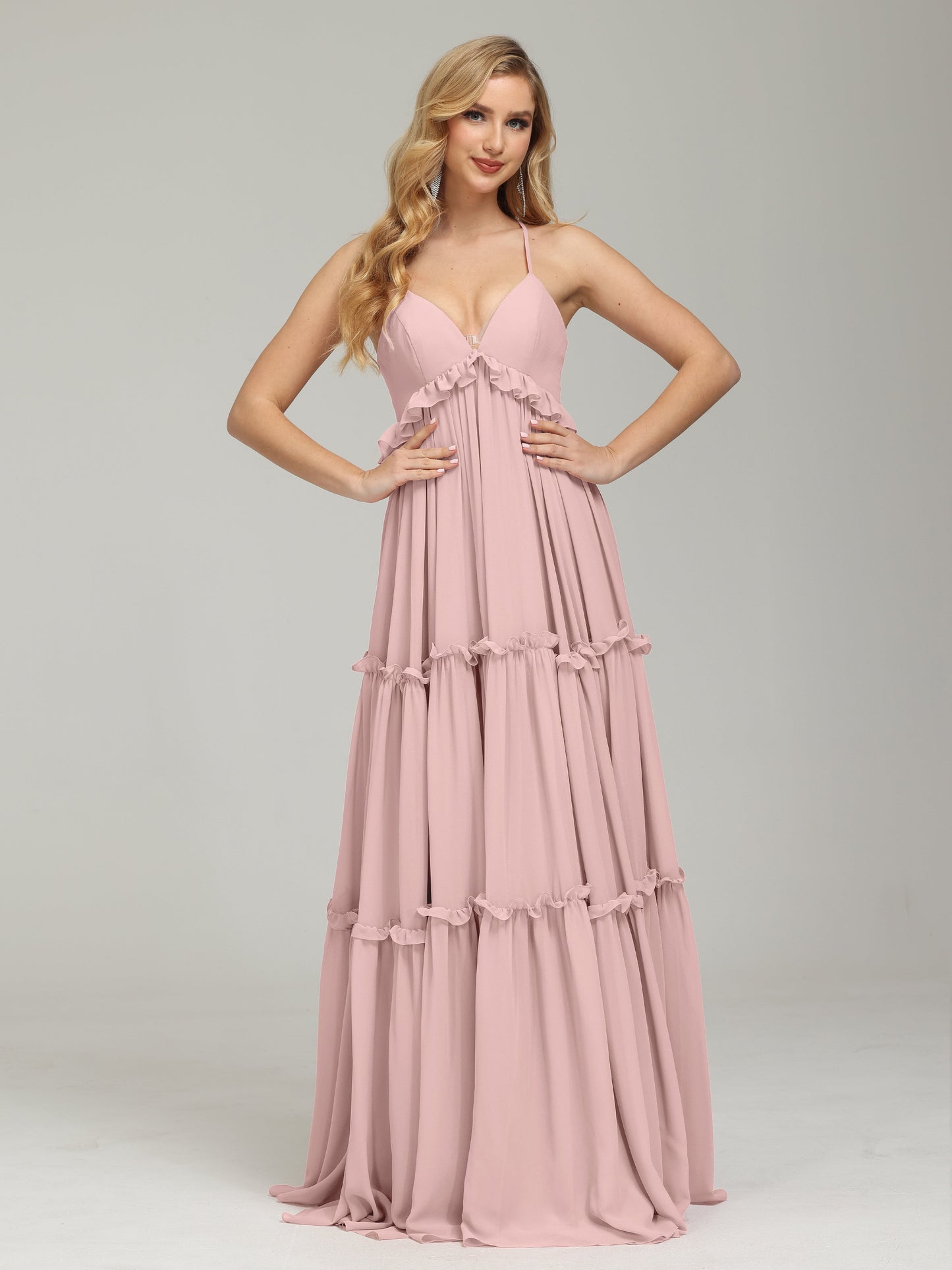 V-neck Empire Waist Chiffon Bridesmaid Dress