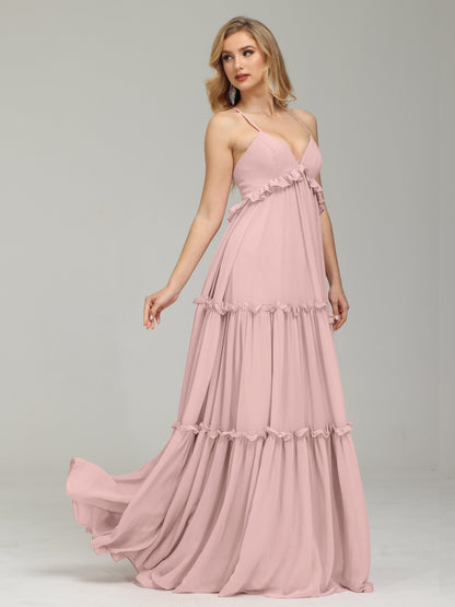 V-neck Empire Waist Chiffon Bridesmaid Dress