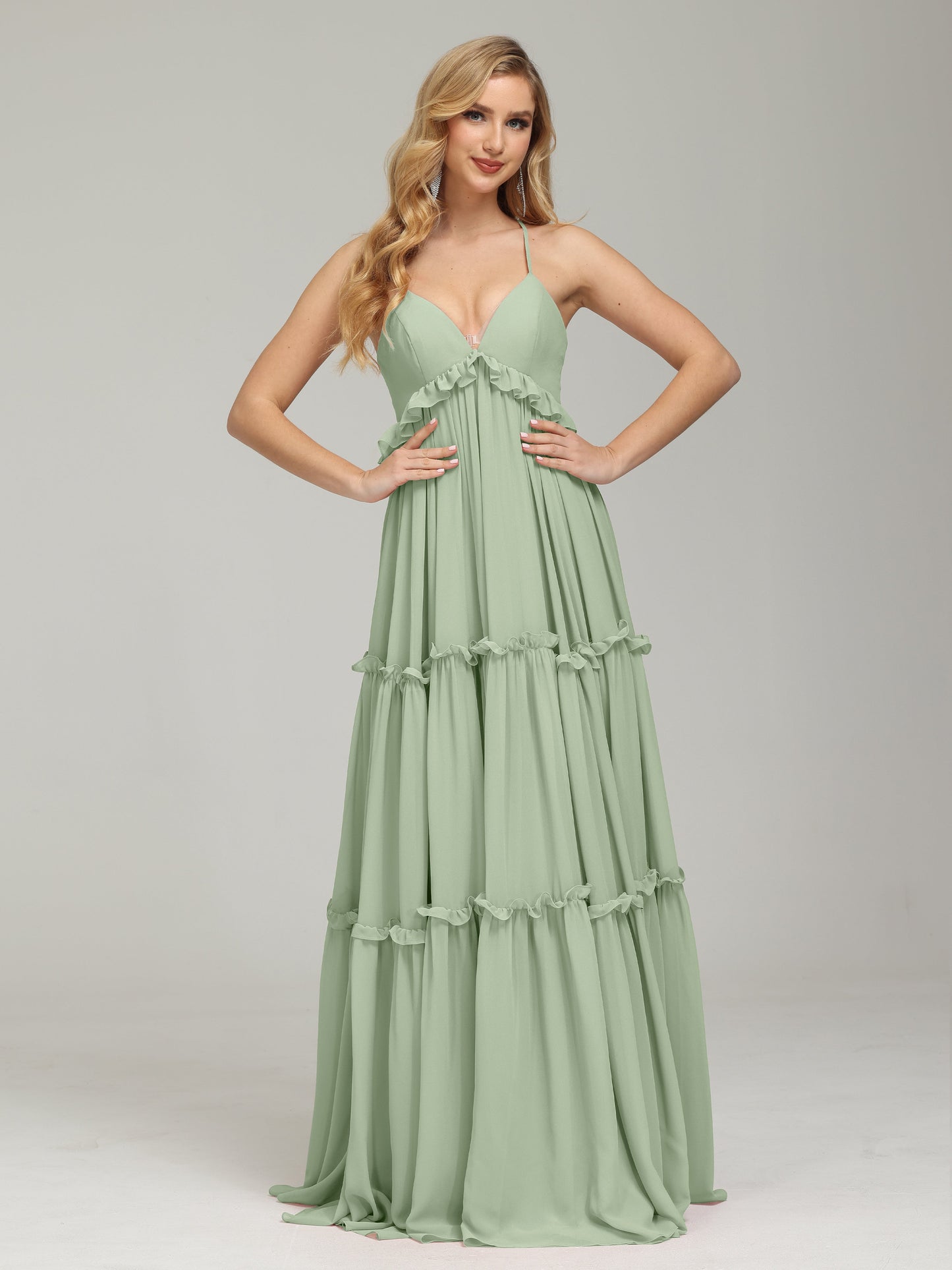 V-neck Empire Waist Chiffon Bridesmaid Dress