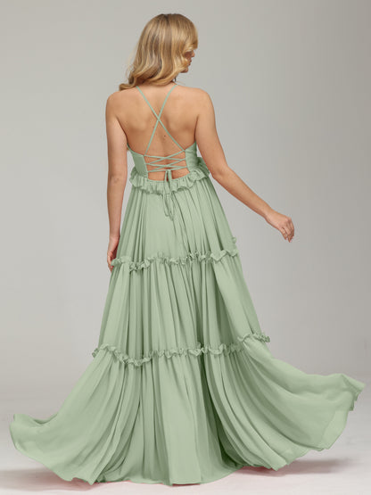 V-neck Empire Waist Chiffon Bridesmaid Dress