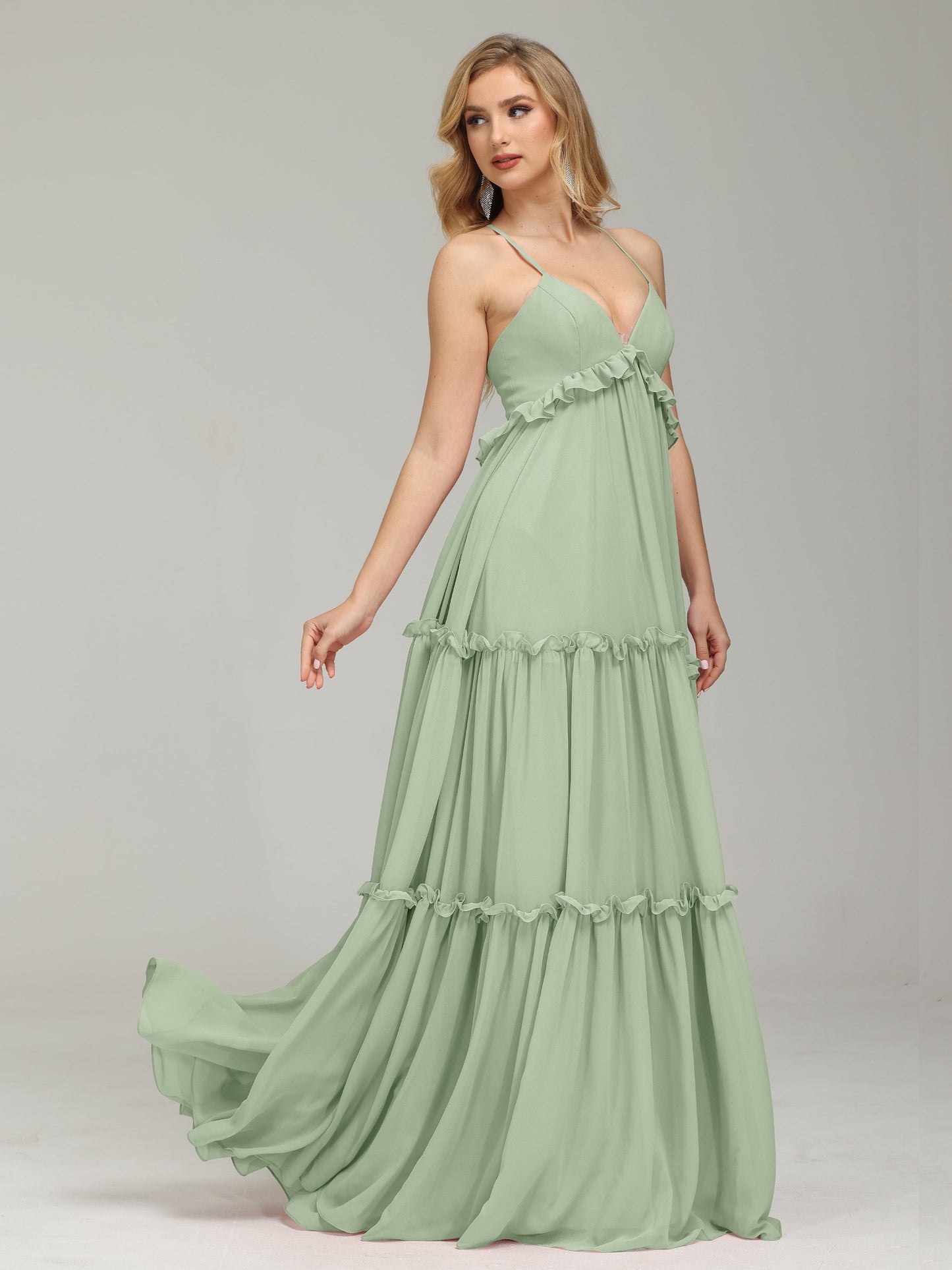 V-neck Empire Waist Chiffon Bridesmaid Dress