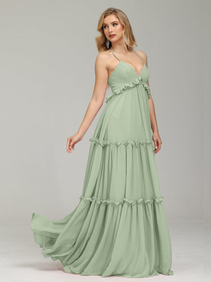 V-neck Empire Waist Chiffon Bridesmaid Dress