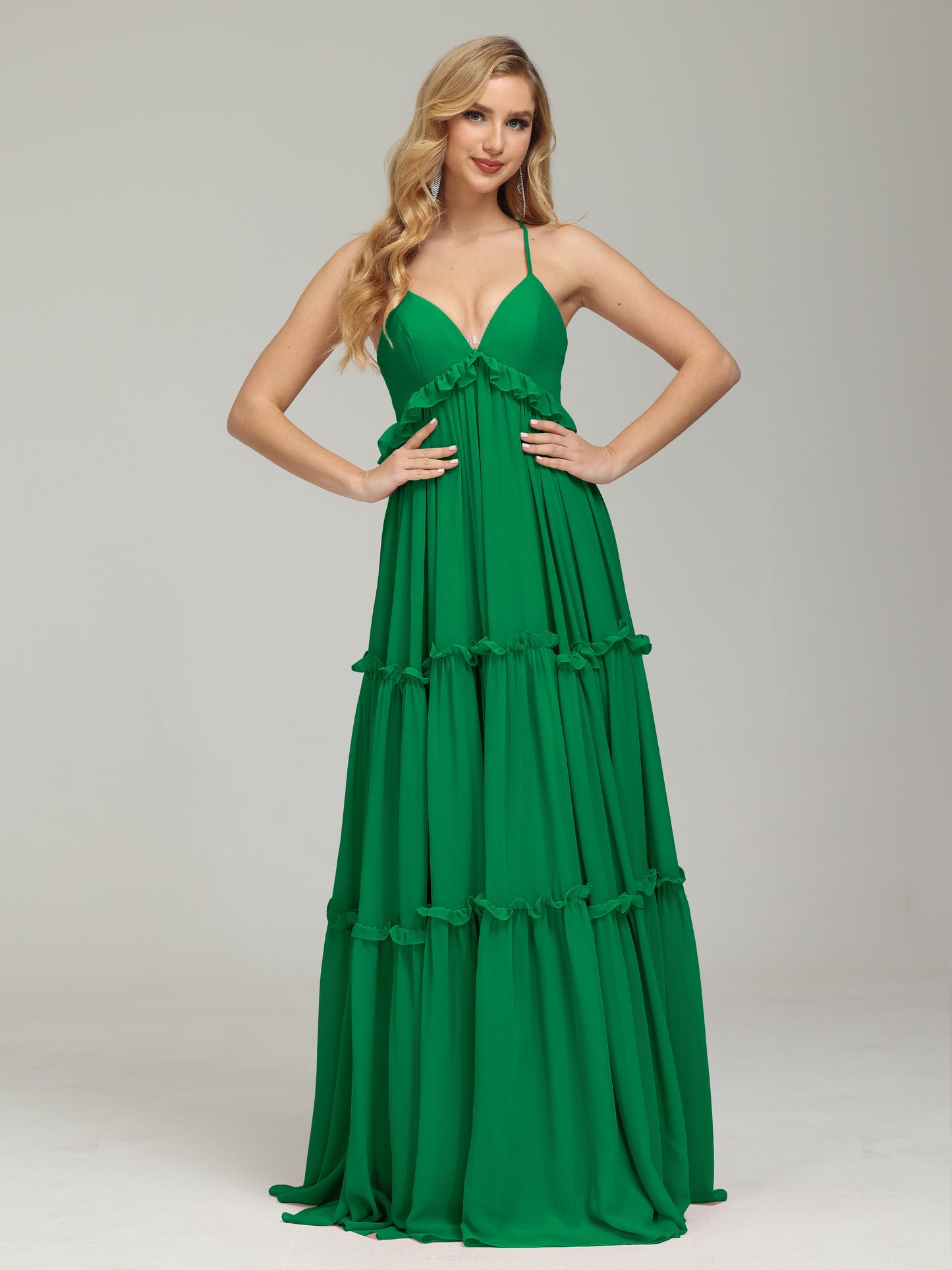 V-neck Empire Waist Chiffon Bridesmaid Dress
