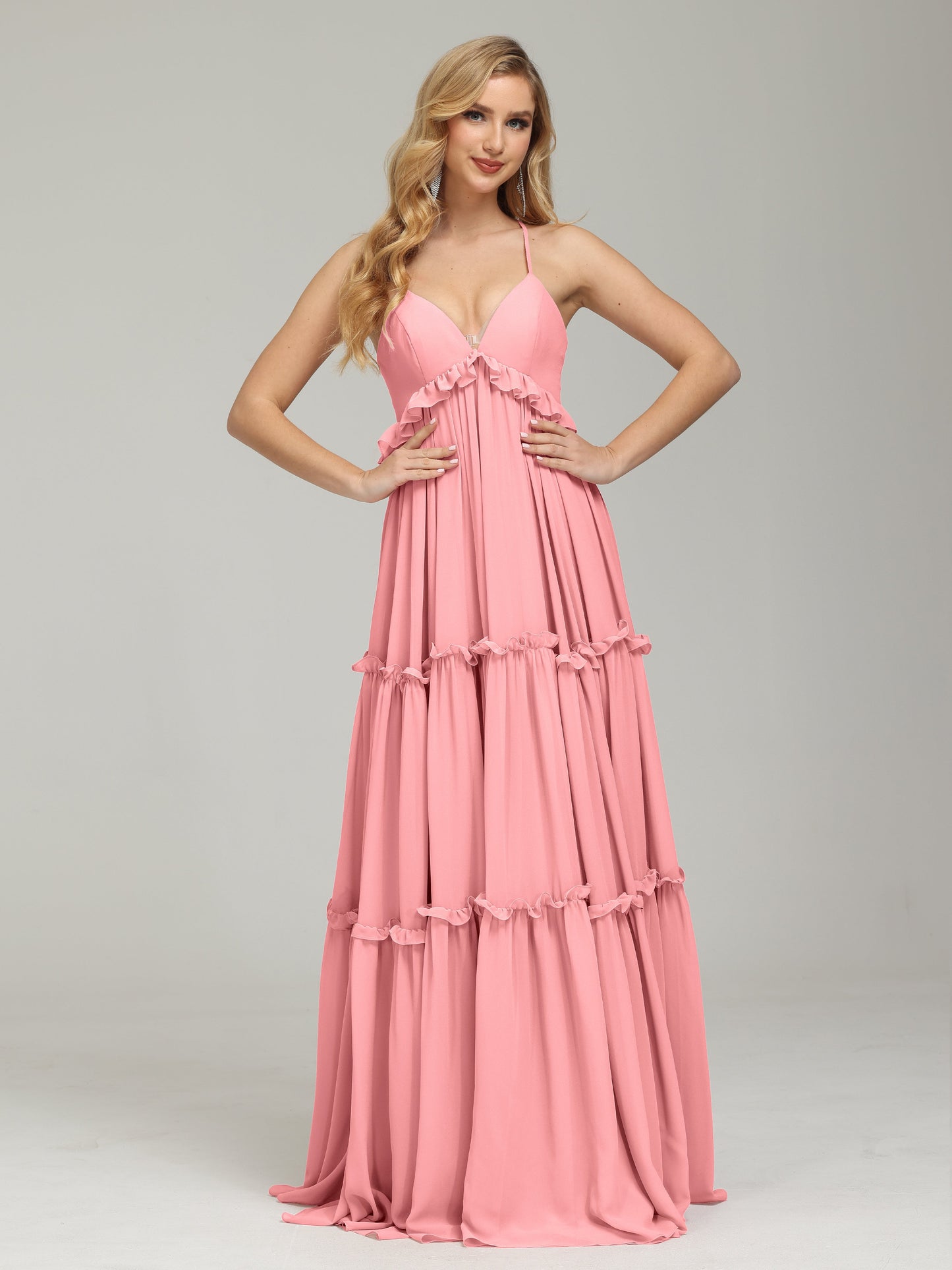 V-neck Empire Waist Chiffon Bridesmaid Dress