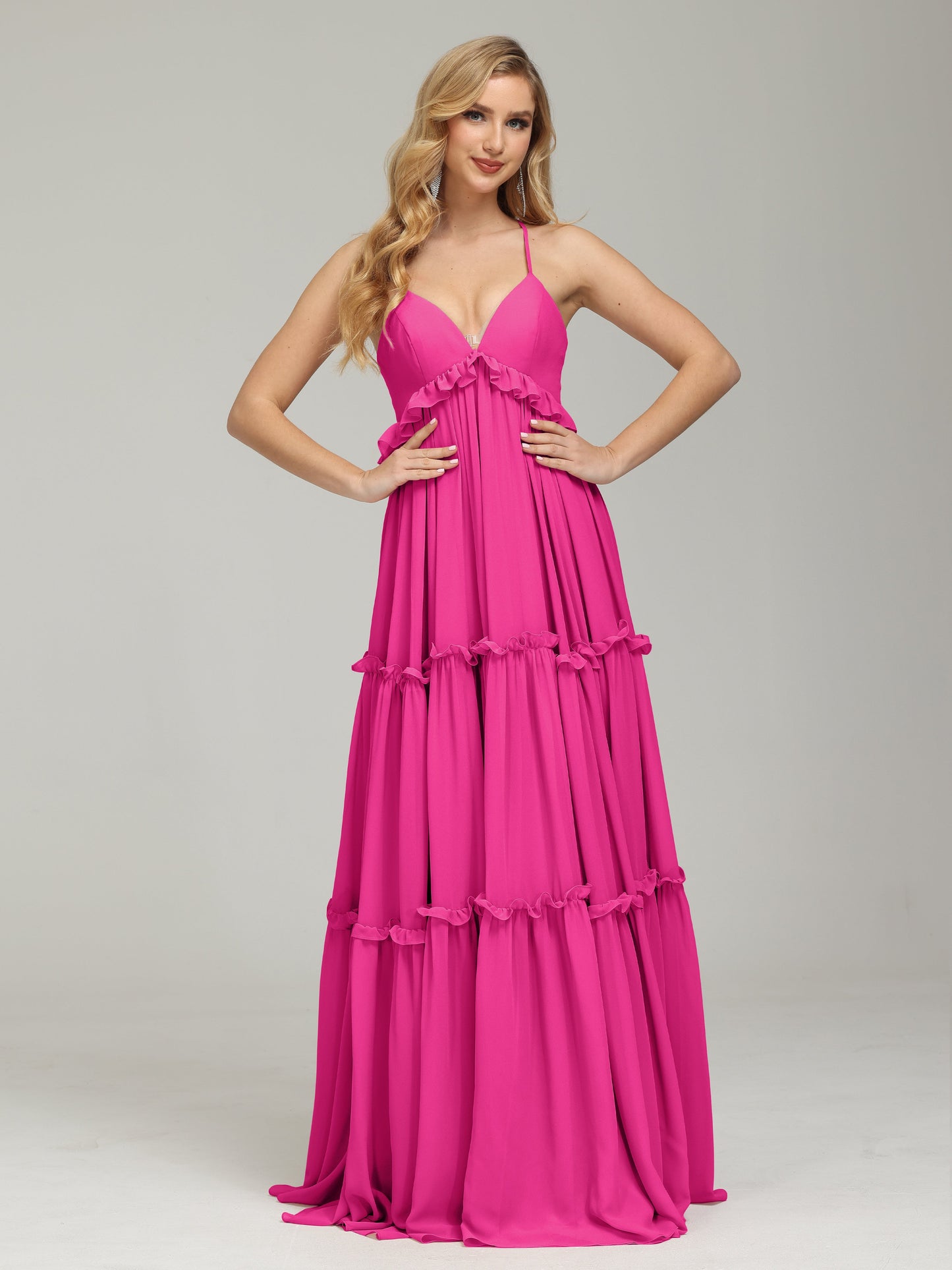 V-neck Empire Waist Chiffon Bridesmaid Dress