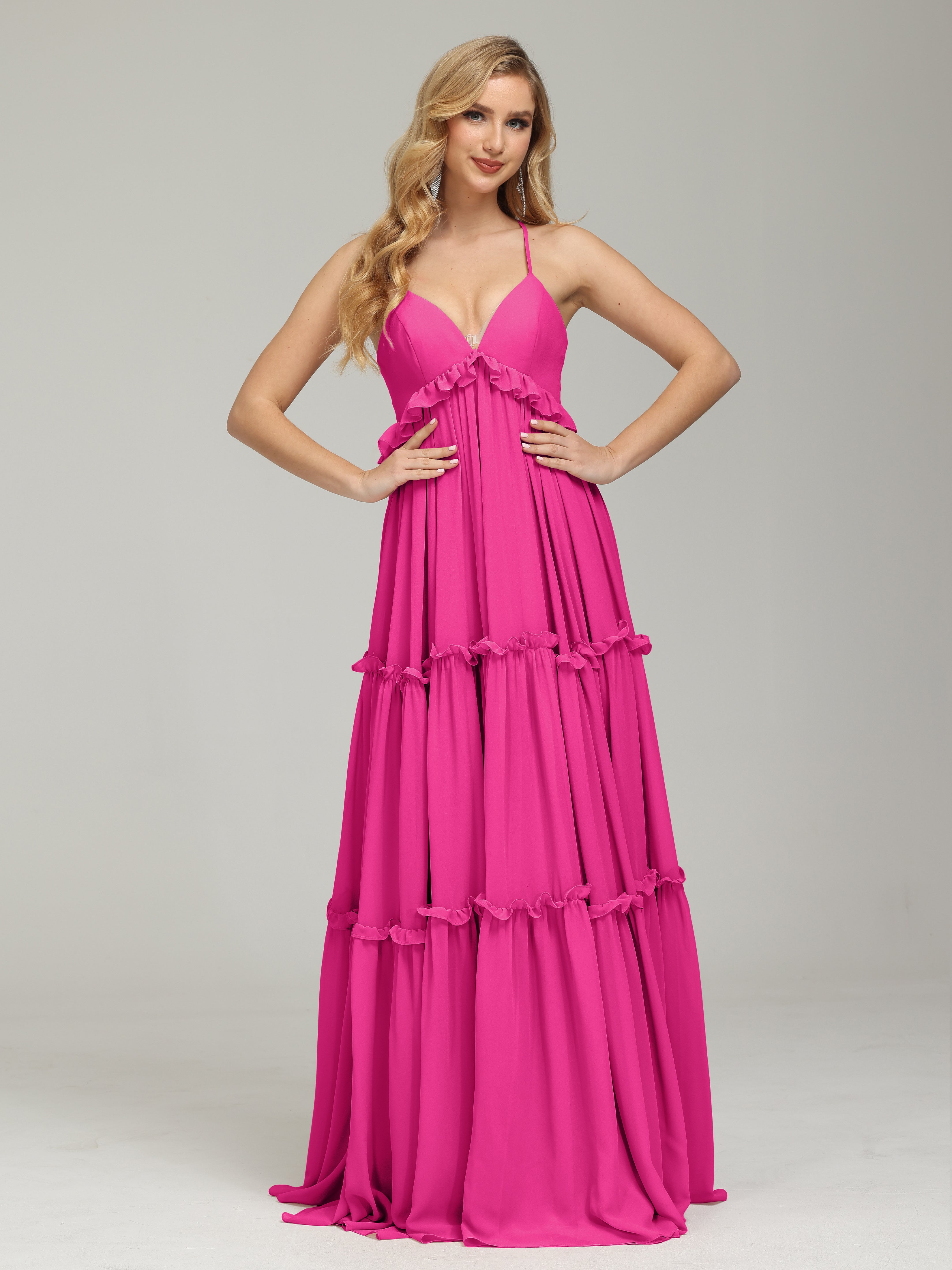 V-neck Empire Waist Chiffon Bridesmaid Dress