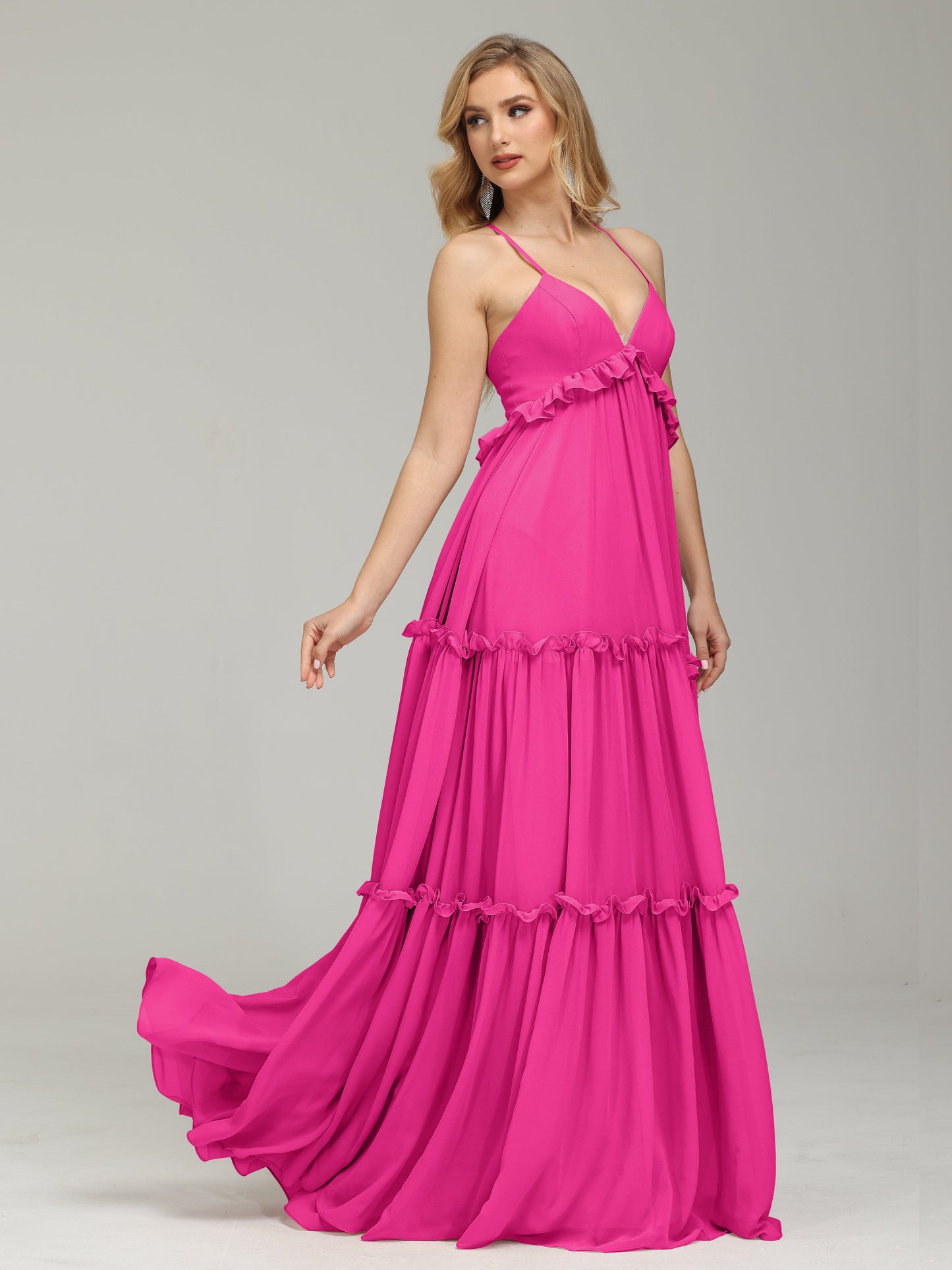V-neck Empire Waist Chiffon Bridesmaid Dress