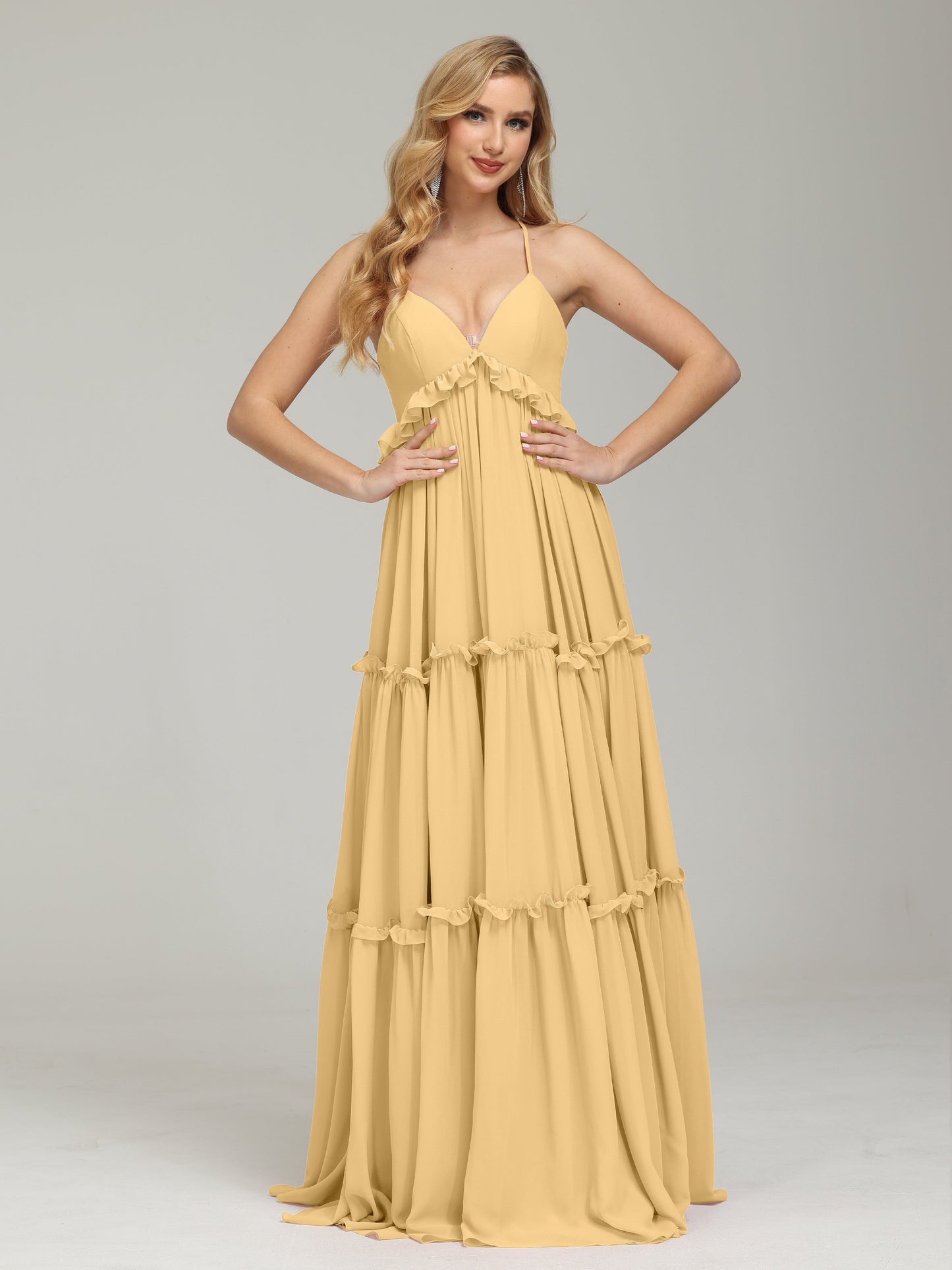 V-neck Empire Waist Chiffon Bridesmaid Dress