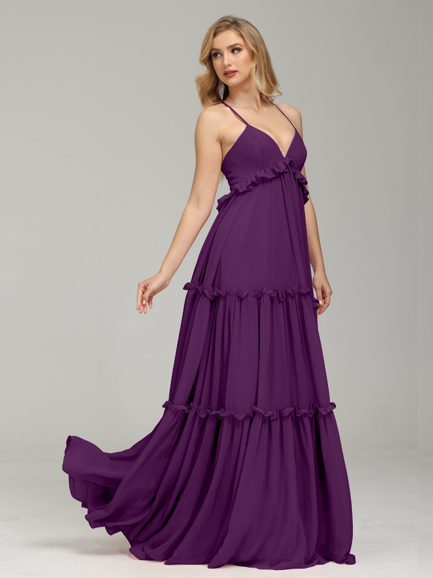 V-neck Empire Waist Chiffon Bridesmaid Dress