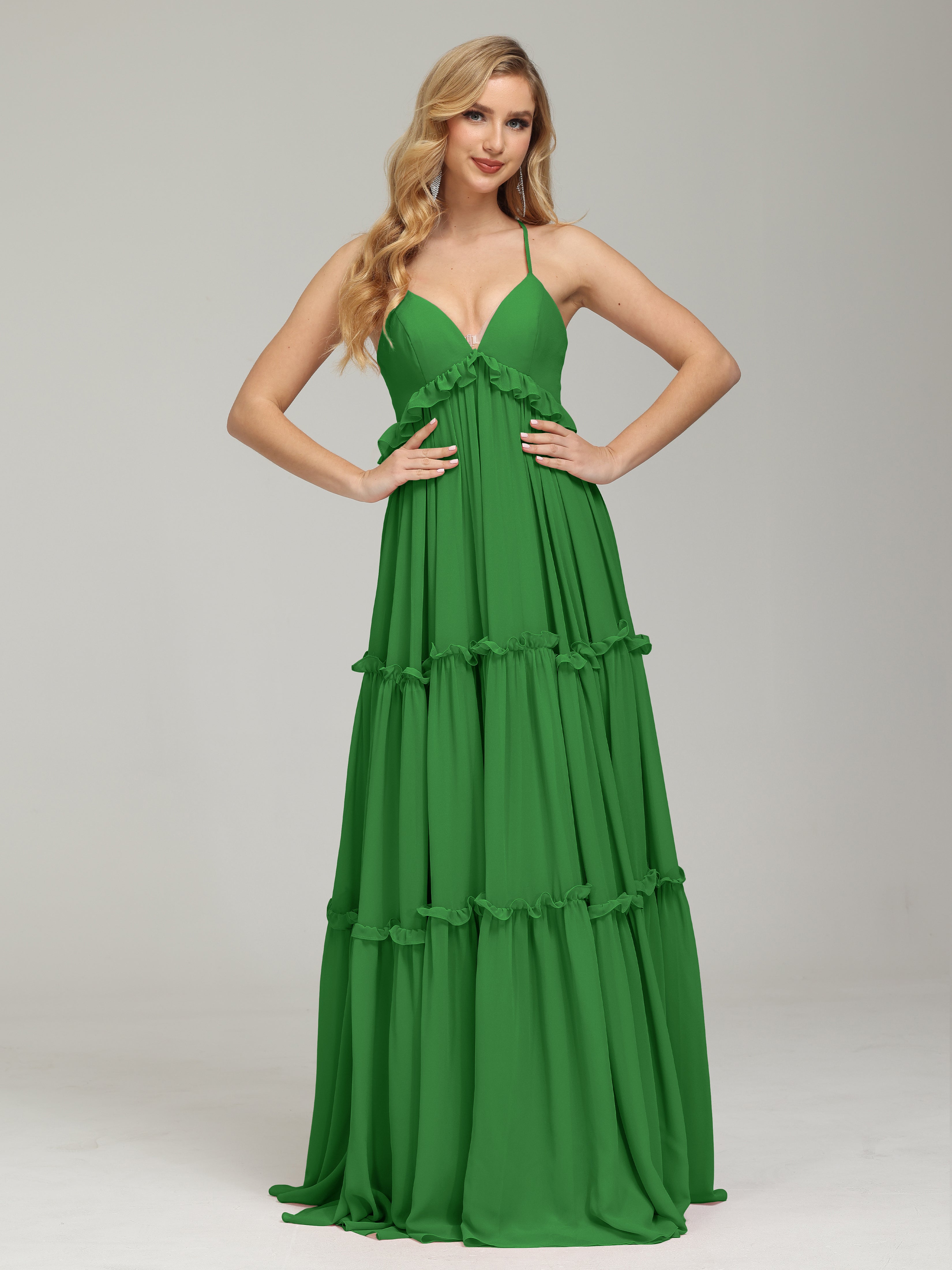 V-neck Empire Waist Chiffon Bridesmaid Dress