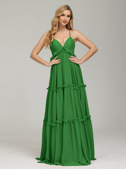 V-neck Empire Waist Chiffon Bridesmaid Dress