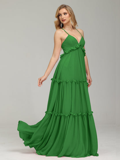 V-neck Empire Waist Chiffon Bridesmaid Dress