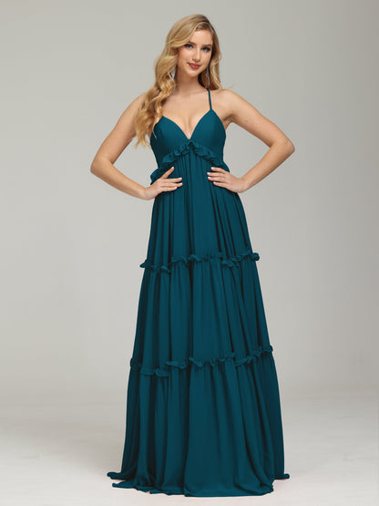 V-neck Empire Waist Chiffon Bridesmaid Dress