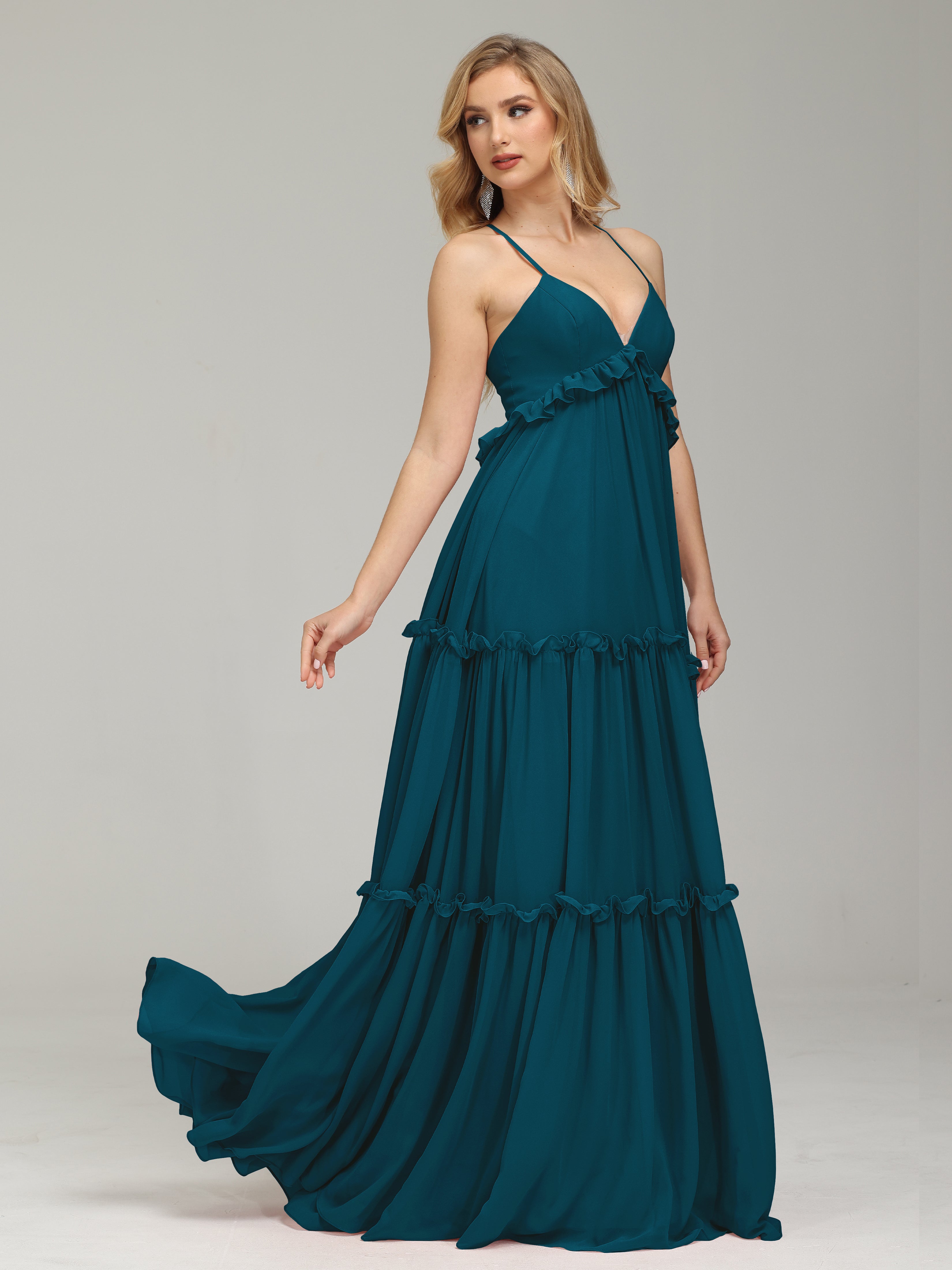 V-neck Empire Waist Chiffon Bridesmaid Dress