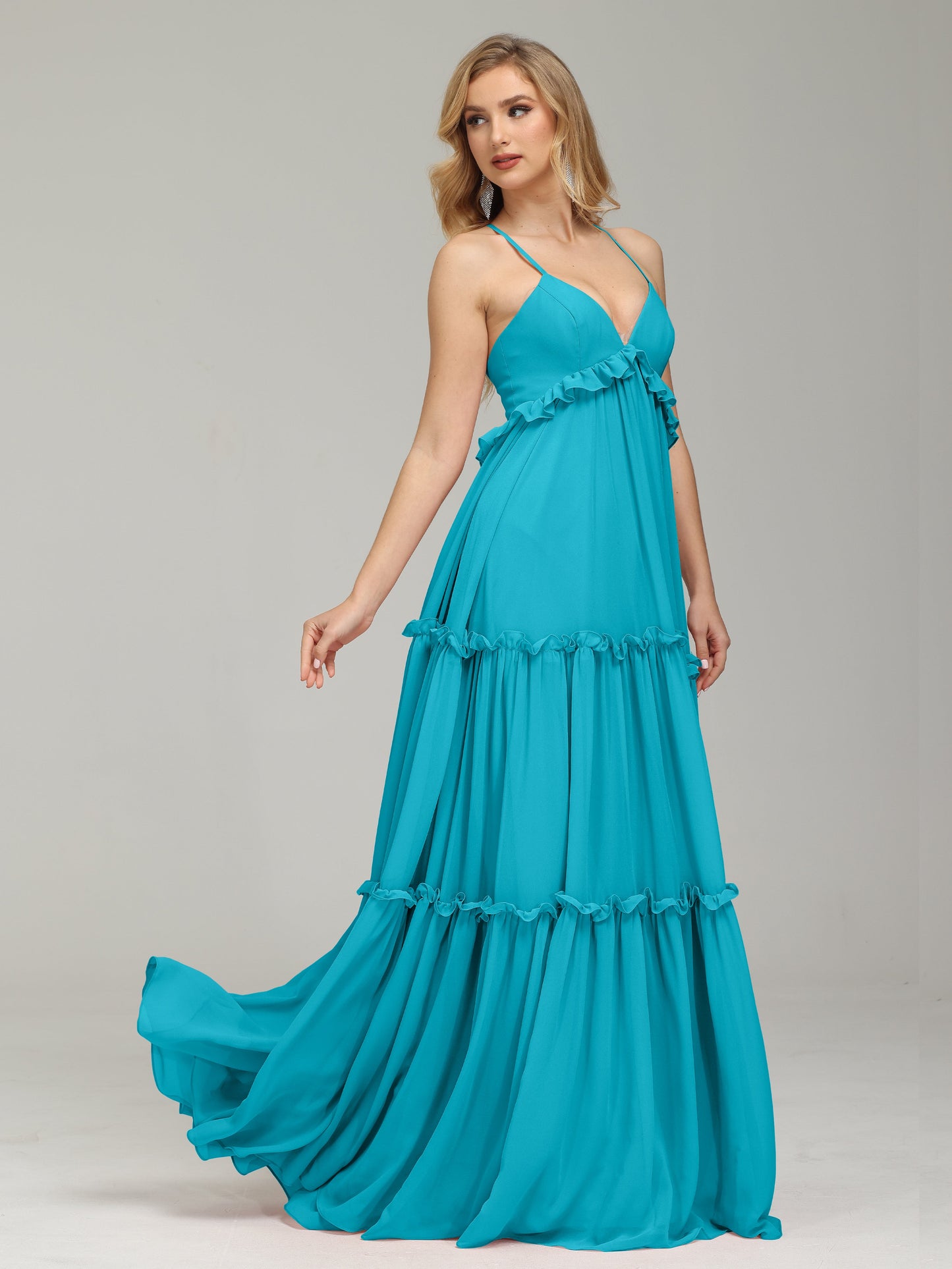 V-neck Empire Waist Chiffon Bridesmaid Dress