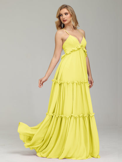 V-neck Empire Waist Chiffon Bridesmaid Dress