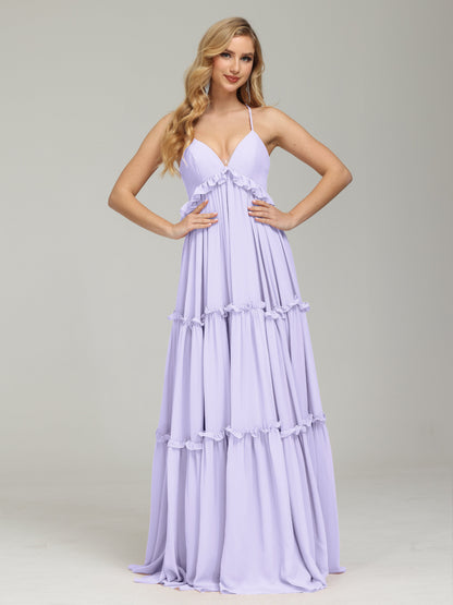 V-neck Empire Waist Chiffon Bridesmaid Dress