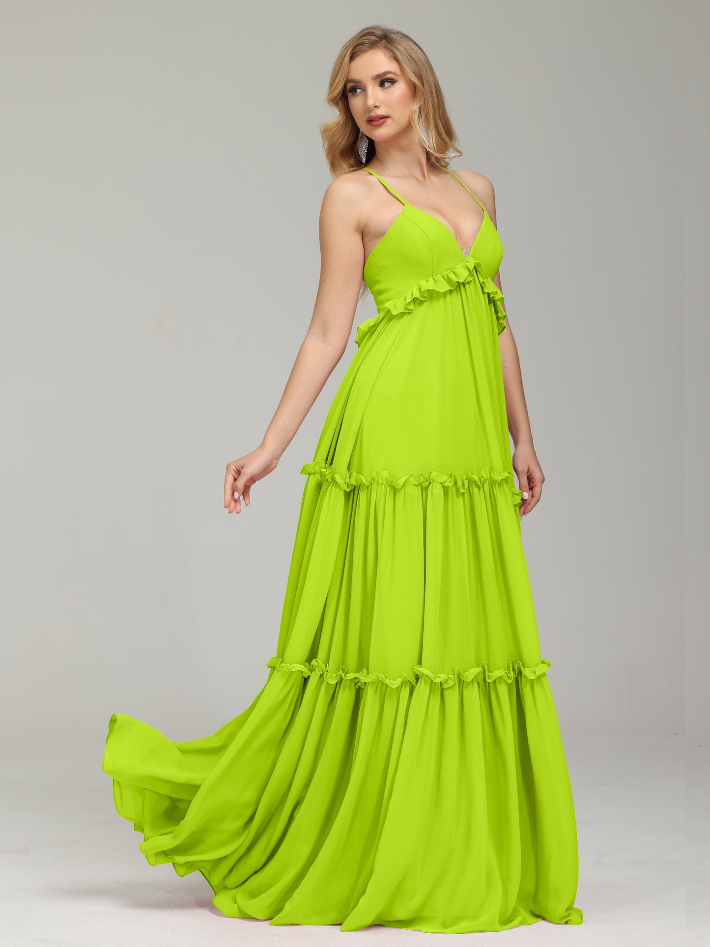 V-neck Empire Waist Chiffon Bridesmaid Dress