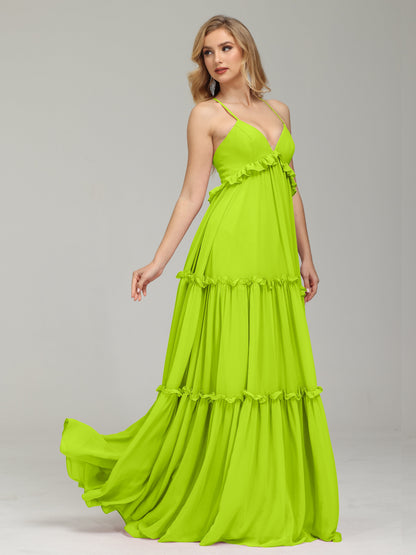 V-neck Empire Waist Chiffon Bridesmaid Dress