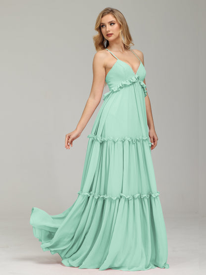 V-neck Empire Waist Chiffon Bridesmaid Dress