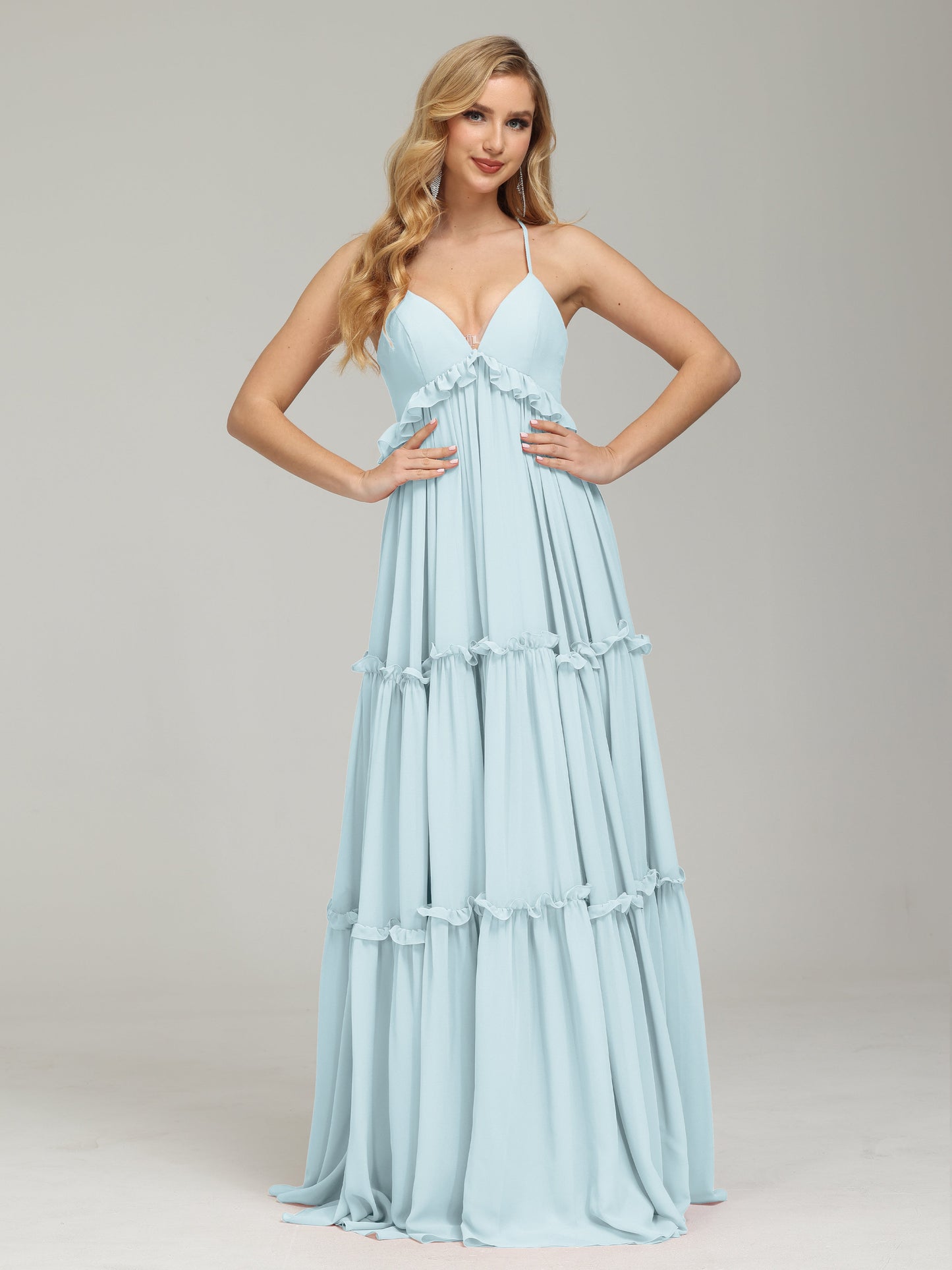 V-neck Empire Waist Chiffon Bridesmaid Dress