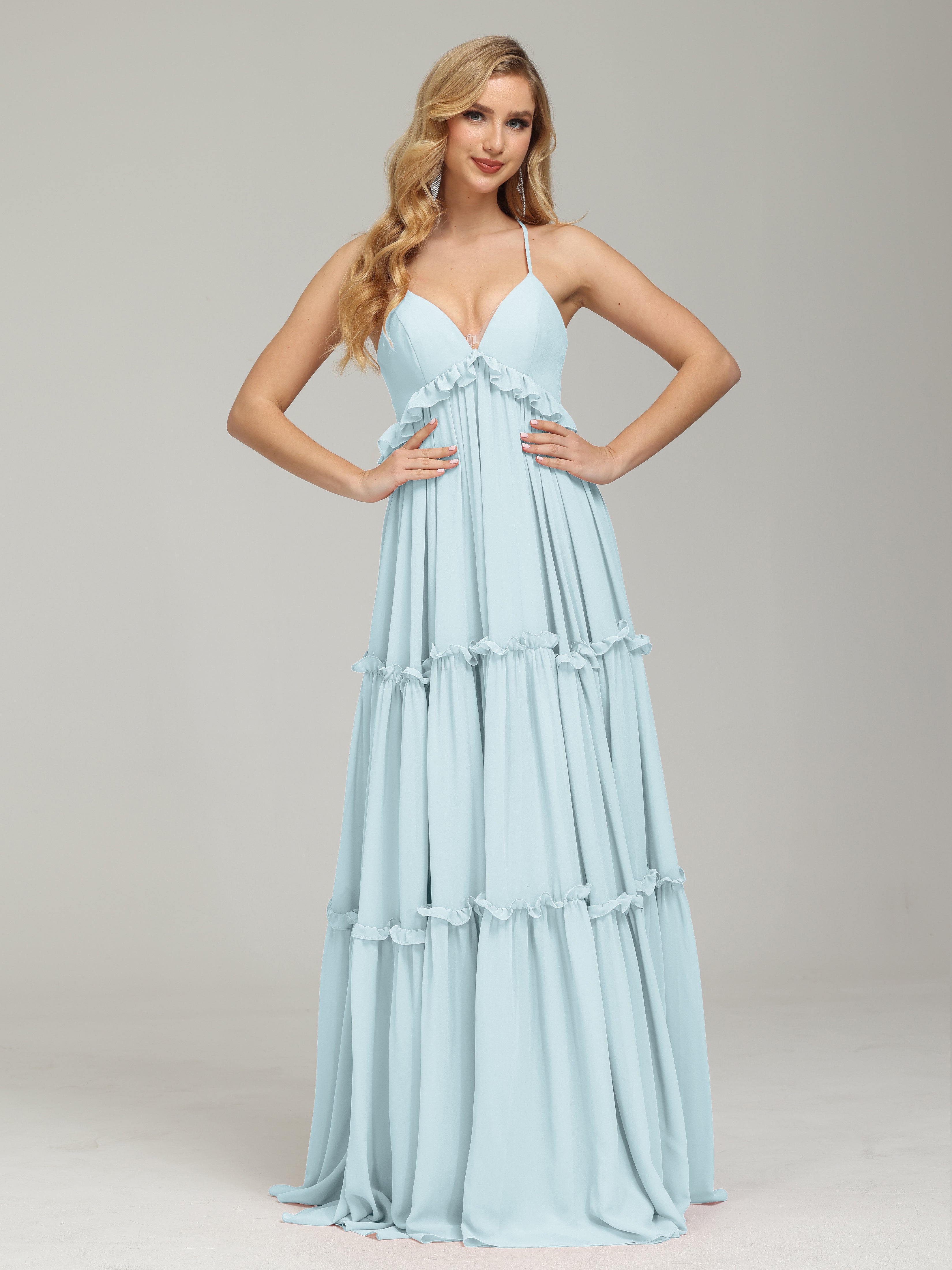 V-neck Empire Waist Chiffon Bridesmaid Dress