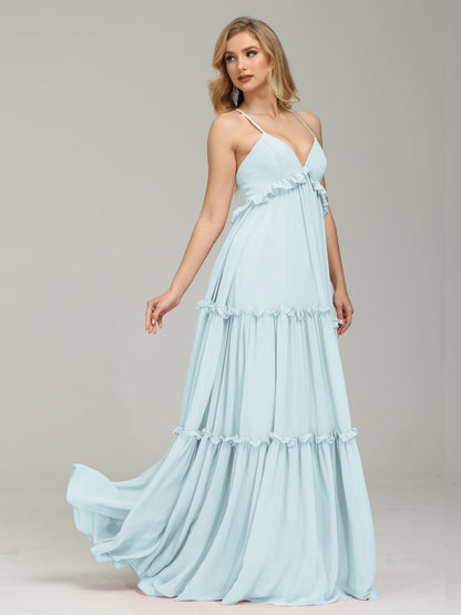 V-neck Empire Waist Chiffon Bridesmaid Dress