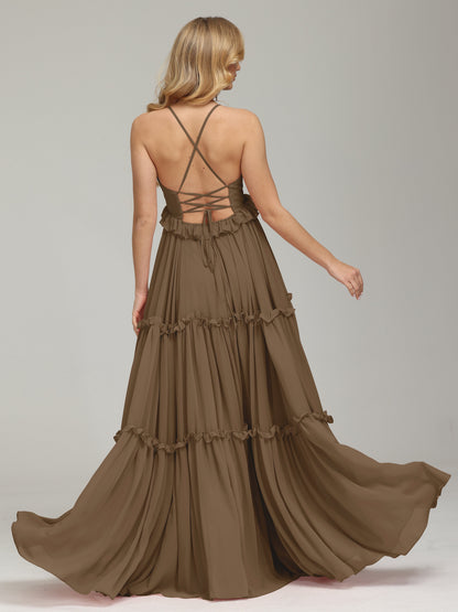 V-neck Empire Waist Chiffon Bridesmaid Dress