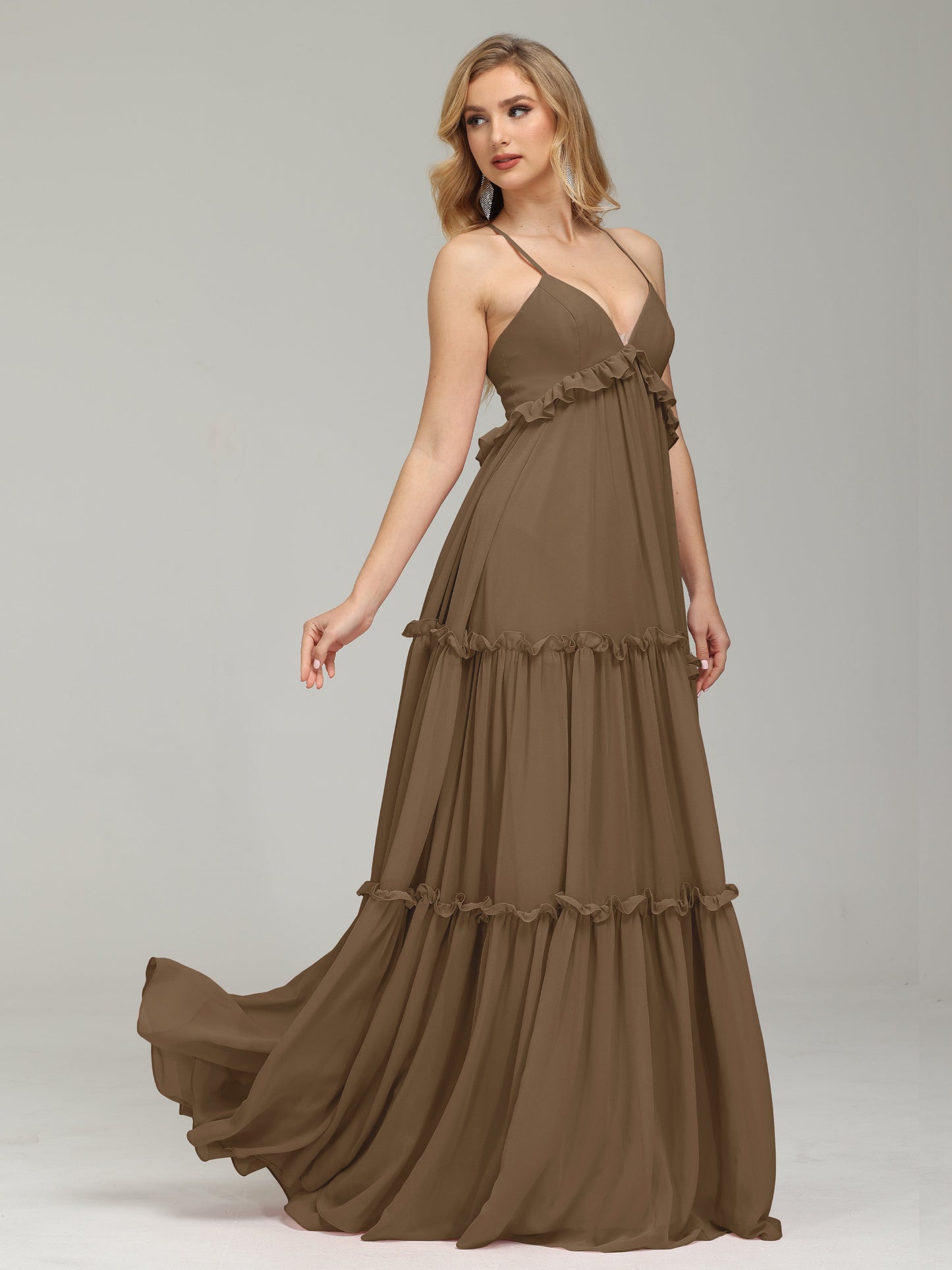 V-neck Empire Waist Chiffon Bridesmaid Dress