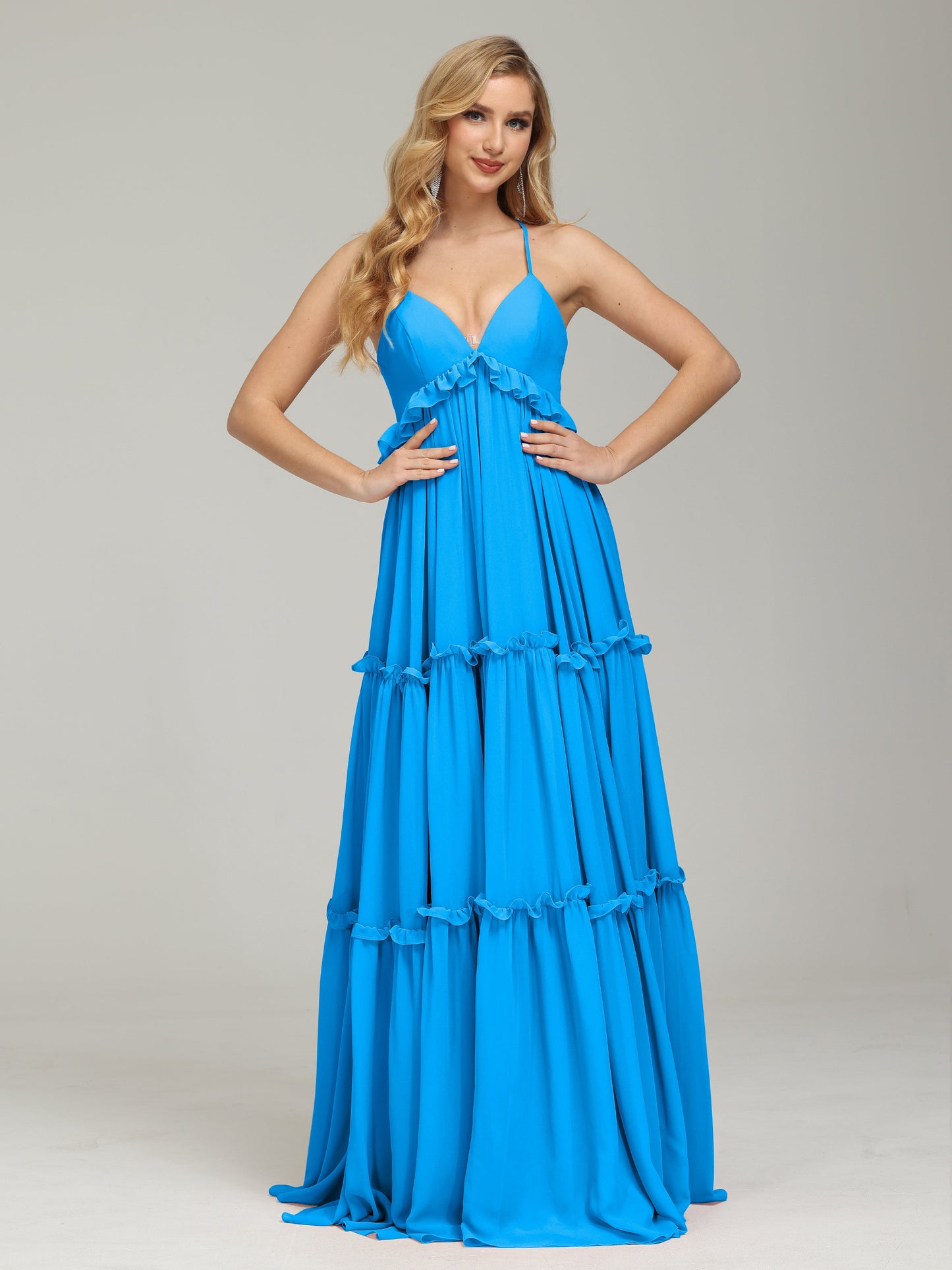V-neck Empire Waist Chiffon Bridesmaid Dress